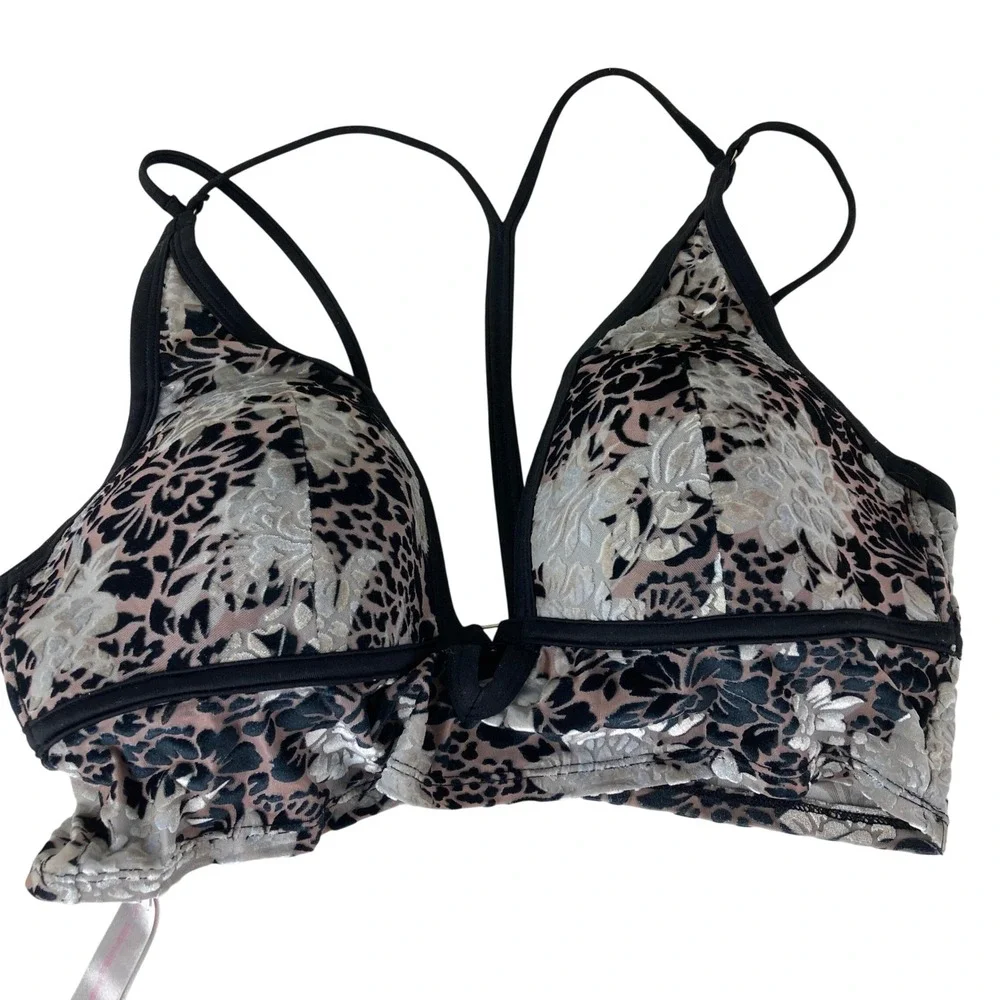 PINK Victoria's Secret Bralette Women L‎ Black Pink Velvet Burnout Strappy Back